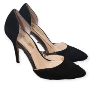 INC INTERNATIONAL CONCEPTS BLACK SUEDE PUMPS W/CLEAR SIDES SZ.5 GUC